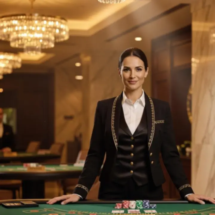 Elegáns, mosolygó blackjack osztó a Casamira Hubban