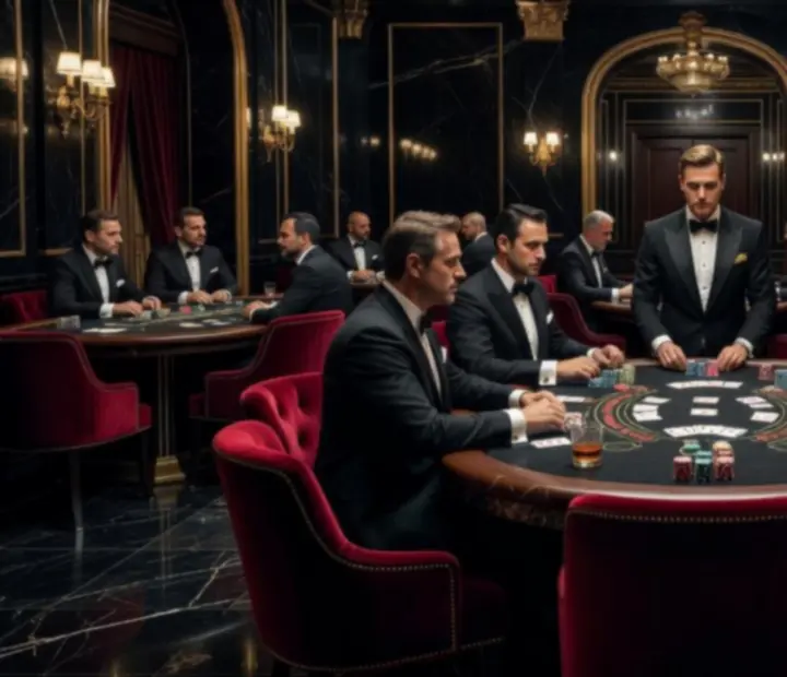 Fényűző blackjack terem bársonyszékes asztalokkal a Casamira Hubban