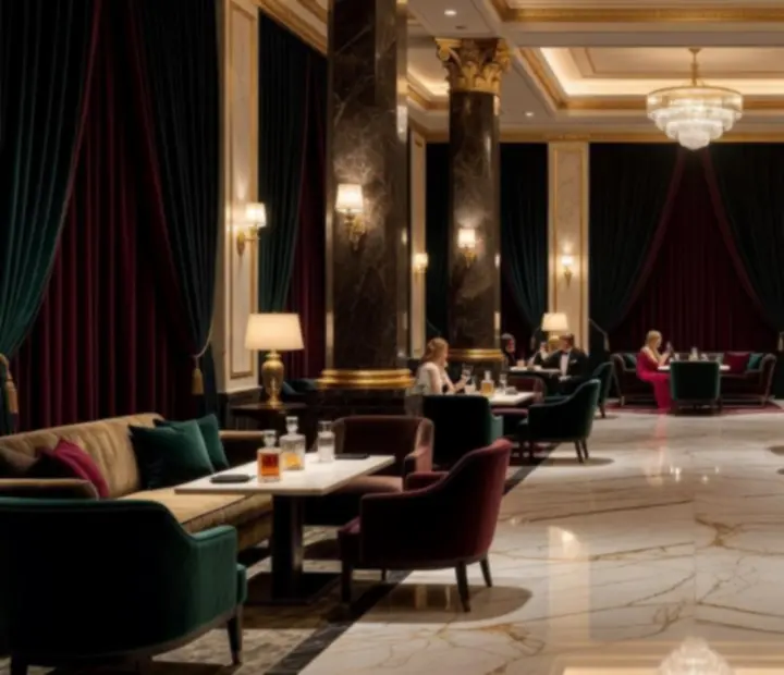 Panorámakép a Casamira Hub VIP Club elegáns belső teréről.