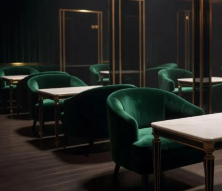 Casamira Hub VIP Lounge bárpult, bársony fotelek és arany fények.